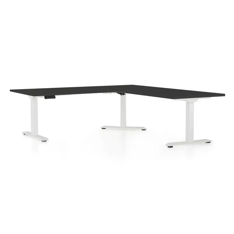 Výškově nastavitelný stůl OfficeTech Angle, 180 x 200 cm, bílá podnož, černá Koupit Online