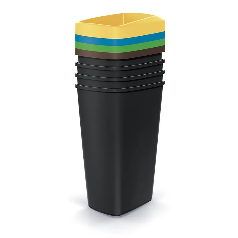 Set košů na tříděný odpad, hranaté, 4 x 45 l, barevná Sleva