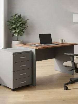 Zlevněný Sestava kancelářského nábytku SimpleOffice 1, 120 cm, šedá / ořech vlašský