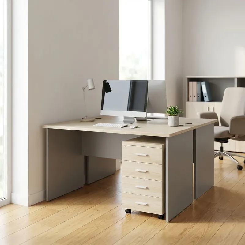 Sestava kancelářského nábytku SimpleOffice 1, 120 cm, dub světlý / šedá Značkový