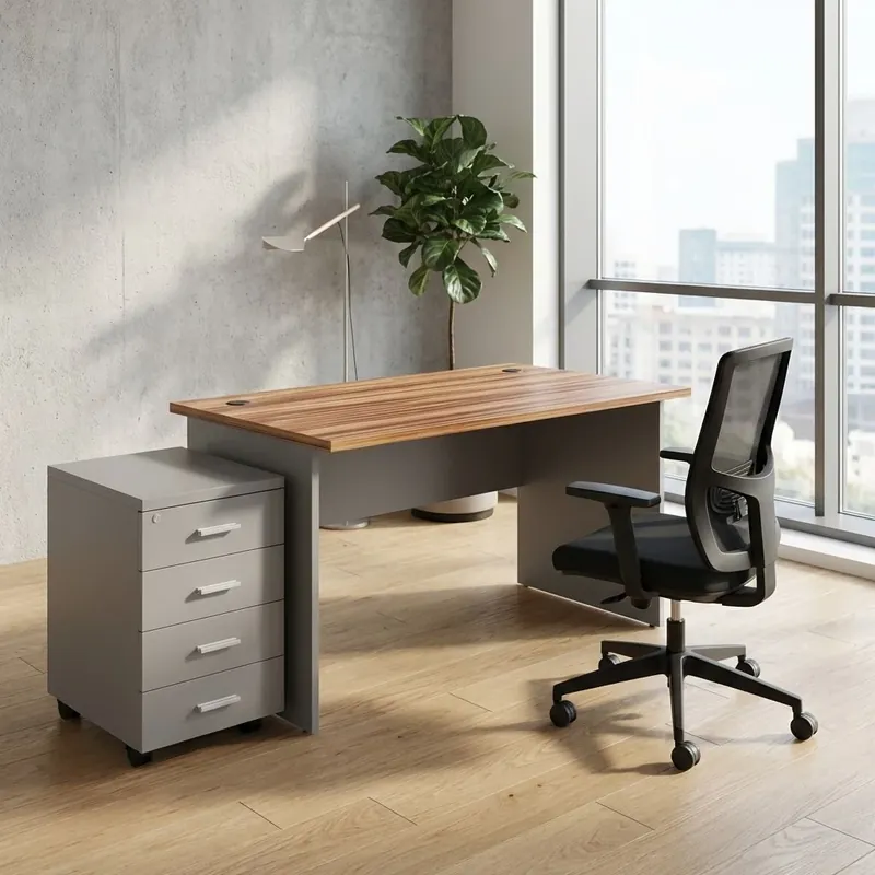 Ověřený Sestava kancelářského nábytku SimpleOffice 1, 140 cm, šedá / ořech vlašský