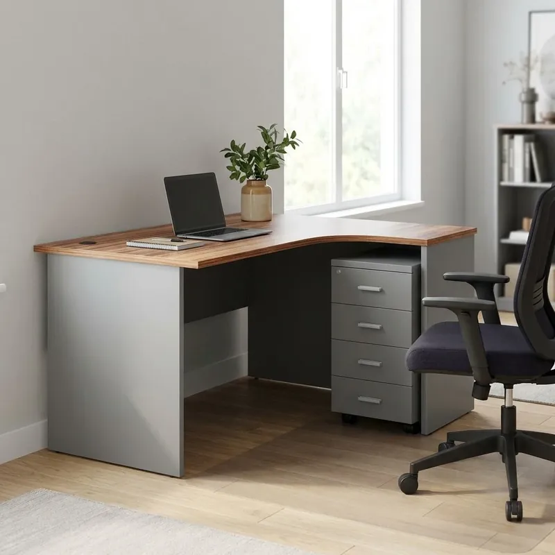 Sestava kancelářského nábytku SimpleOffice 2, 140 cm, pravá, šedá / ořech vlašský Vysoce Kvalitní