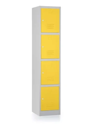 Akční Nabídka Kovová šatní skříňka - 4 boxy, 38 x 45 x 185 cm, cylindrický zámek, žlutá - ral 1023