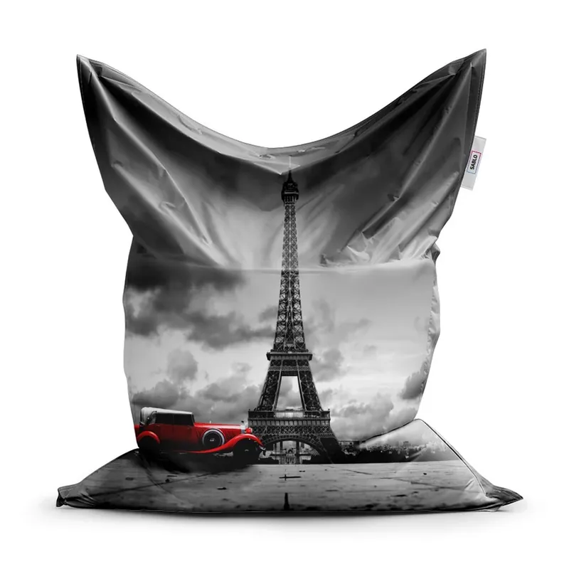 Levný Sedací vak Classic Eiffel Tower s červeným autem - dětský, šedá / černá