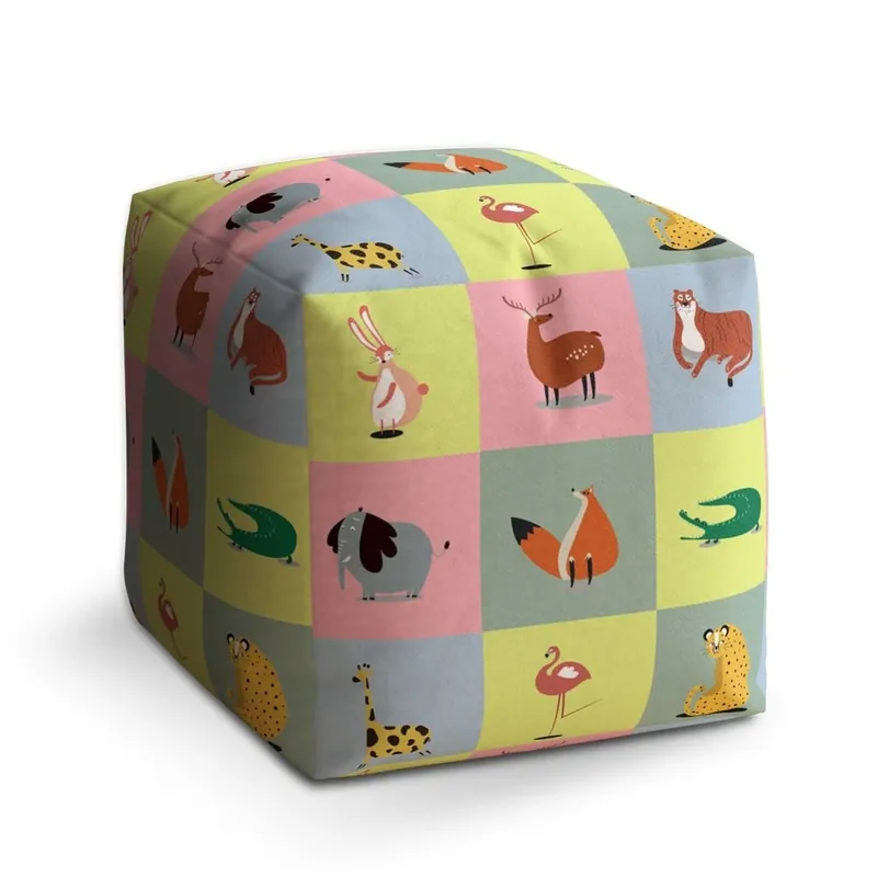 Taburet Cube zvířátka ze zoo, barevná Hit Sezóny