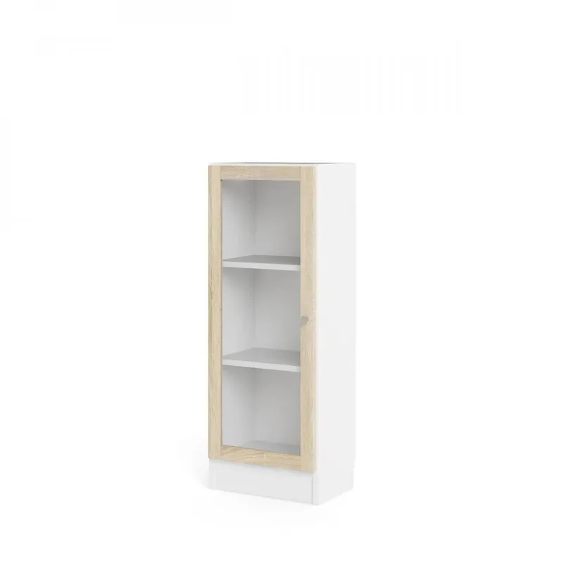 Skříň Bask 40,6 x 28,3 x 107,2 cm, dveře sklo, bílá / dub sonoma Nová Kolekce