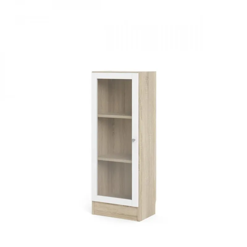 Originální Skříň Bask 40,6 x 28,3 x 107,2 cm, dveře sklo, dub sonoma / bílá
