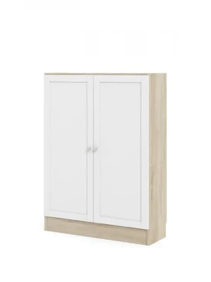 Akční Cena Skříň Bask 79 x 28,3 x 107,2 cm, dveře dřevo, dub sonoma / bílá