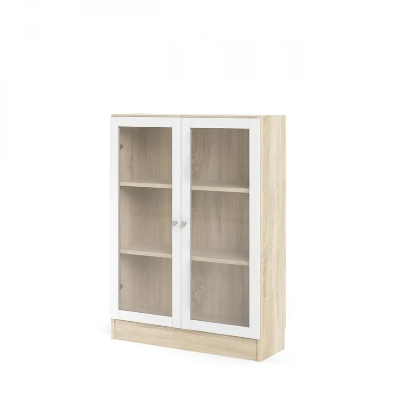 Skříň Bask 79 x 28,3 x 107,2 cm, dveře sklo, dub sonoma / bílá Nejlepší Volba