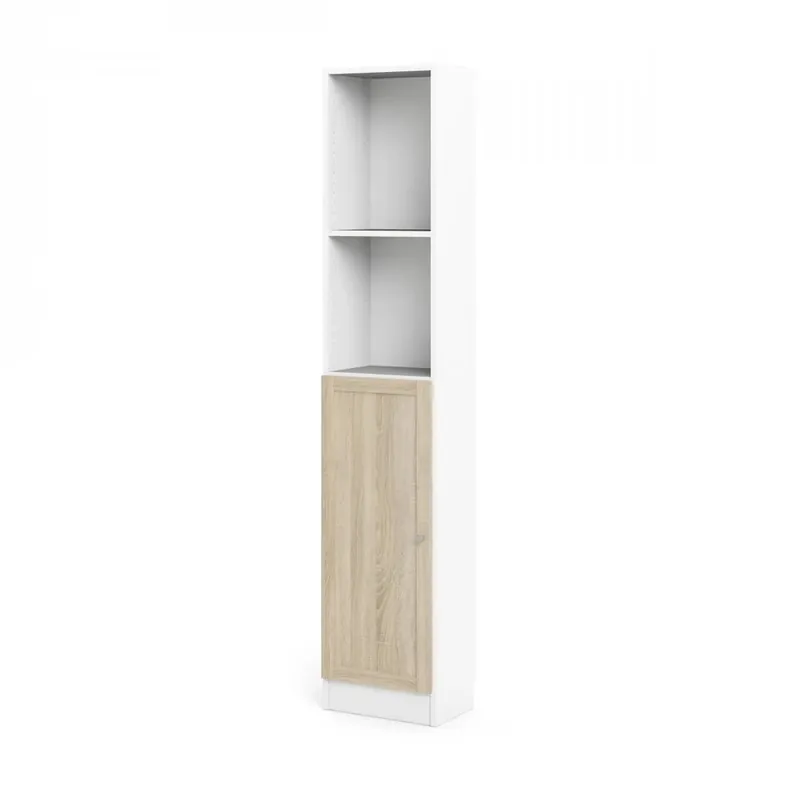 Skříň Bask 40,6 x 28,3 x 203,2 cm, dveře dřevo, bílá / dub sonoma Cenový Hit