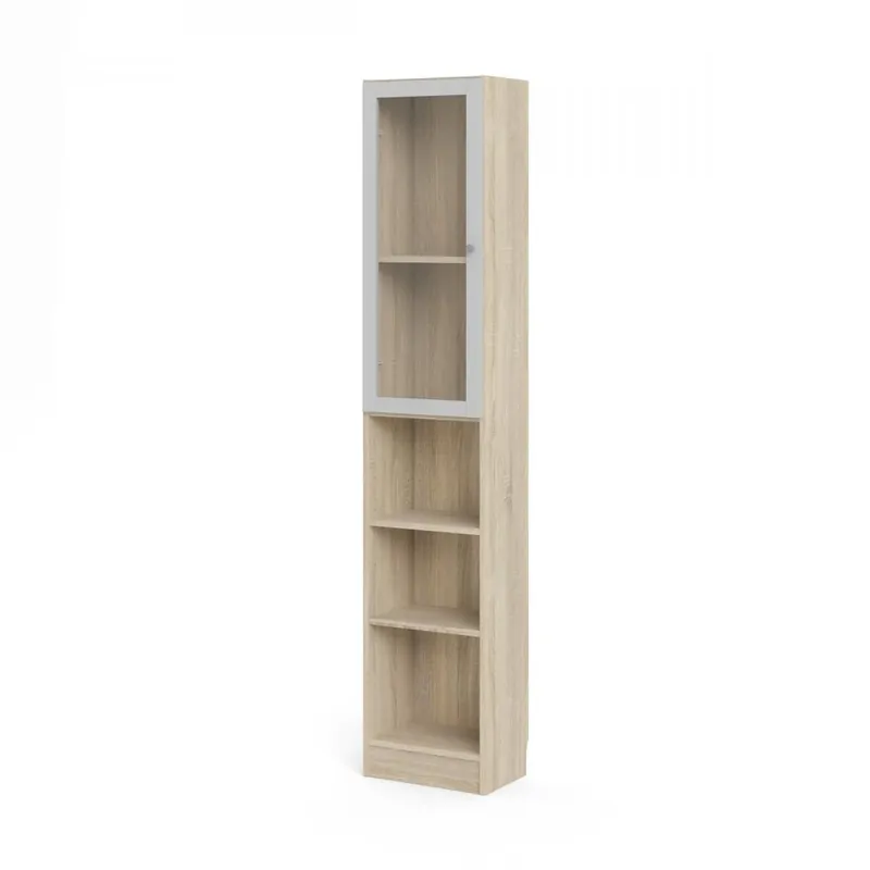 Skříň Bask 40,6 x 28,3 x 203,2 cm, dveře sklo, dub sonoma / bílá Dokud Zásoby Vydrží