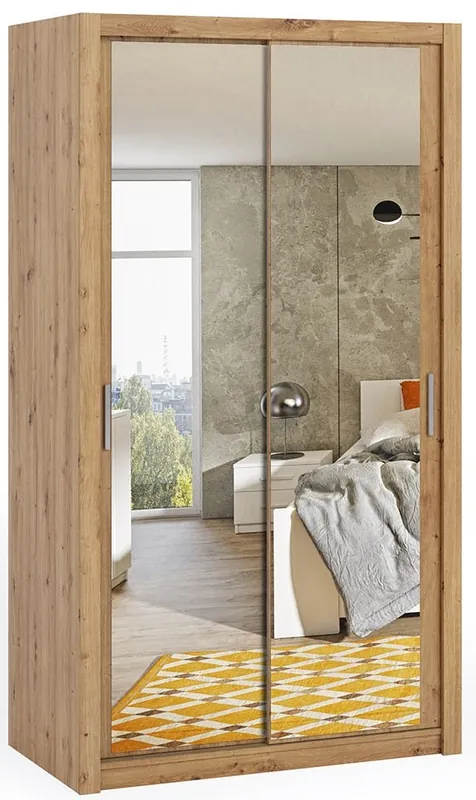 Must-Have Moderní šatní skříň se zrcadlem Bono 120 cm - dub artisan