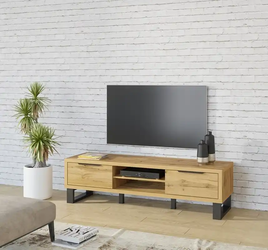 Pouze Dnes Velký TV stolek Halle 2 - dub wotan / černá