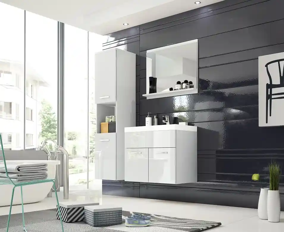 Koupelnová sestava MONTREAL 1 bílá / bílý lesk – čistá elegance pro moderní koupelnu Sleva