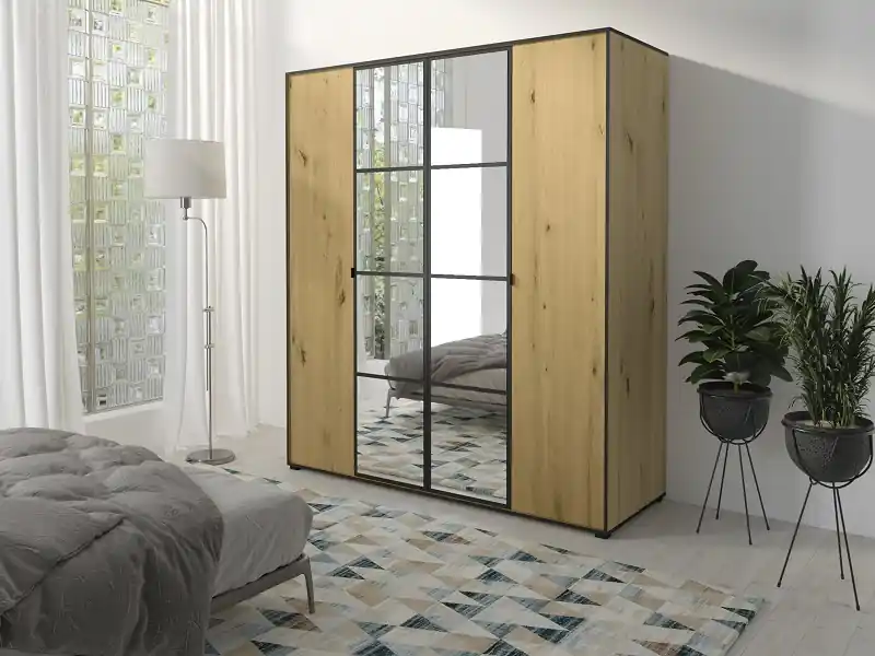 Designová šatní skříň Oslo I 180 cm - dub artisan / černá Sleva