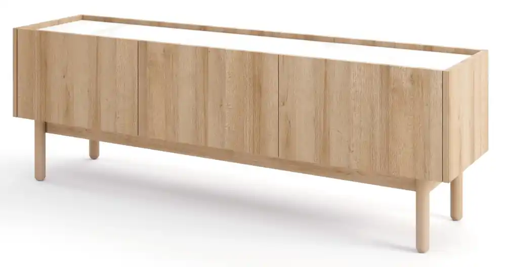 Moderní TV stolek BOHO s dekorem dub riviera a mramor bianco Bezpečná Platba