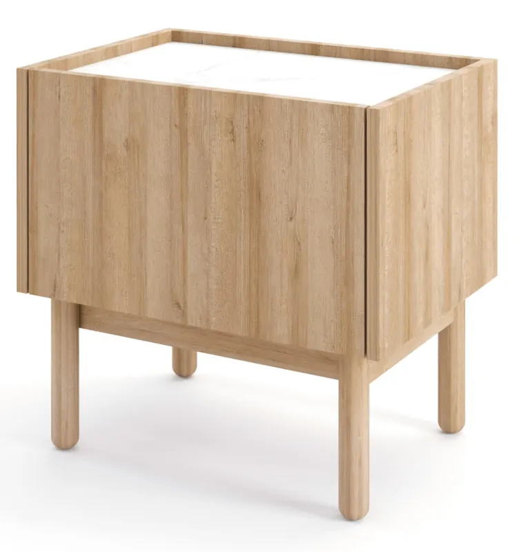 Noční stolek BOHO dub riviera s deskou v dekoru mramor bianco Oblíbený