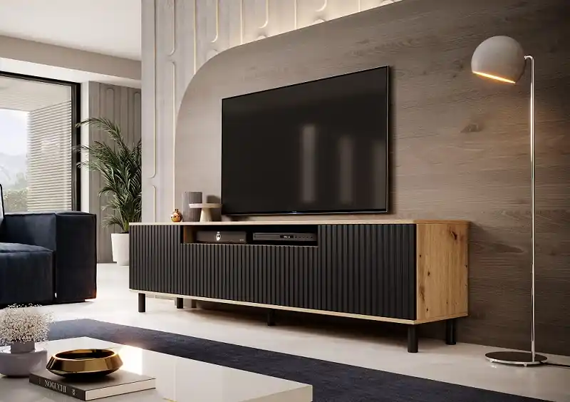 Designový TV stolek Agnes 4 - dub artisan / černá Finální Výprodej