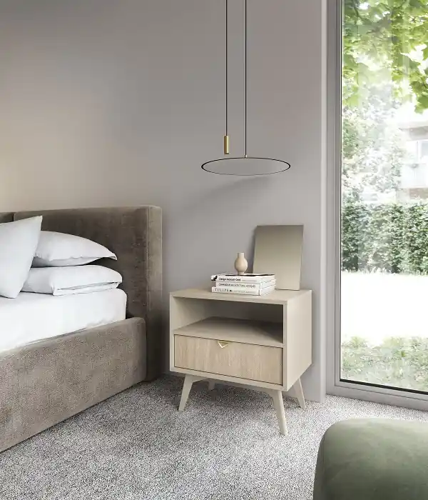 Moderní noční stolek Forest se šuplíkem - béžová / rybí kost Cenově Výhodný